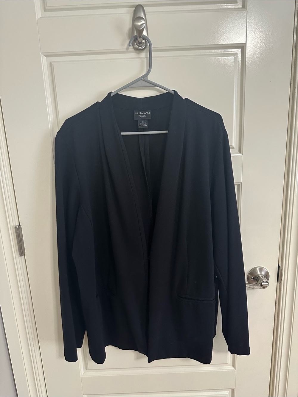 Liz Claiborne Black Open-Front Collarless Blazer